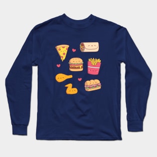 Cute Takeaway Food Doodles Pattern Long Sleeve T-Shirt